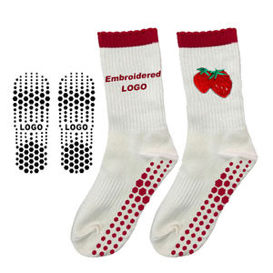 Custom Logo Women's Sport <b>Socks</b> Knitted Anti-Slip Gym Yoga Pilates Grip <b>Socks</b> with Organic Cute Embroidery Anti-Slip Design - Product Image 1