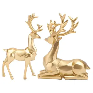 Yeni sanat alüminyum yapay hayvan geyik heykelleri altın kaplama heykel zarif ev ofis masa dekor için şekil heykeli