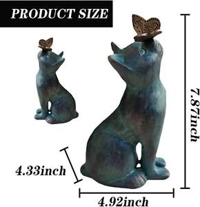 Escultura de gato y mariposa antigua jugando, figurita decorativa sólida, decoración Interior para el hogar, esculturas de animales, decoración interior - Product Image 2