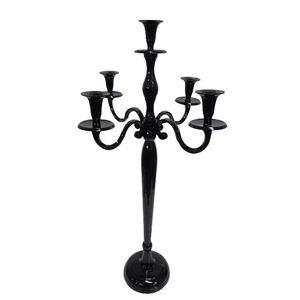 Bougeoir en aluminium à 5 bras pour décoration de mariage Bougeoir PC noir brillant pour événement Décoration de fête de Noël - Product Image 1