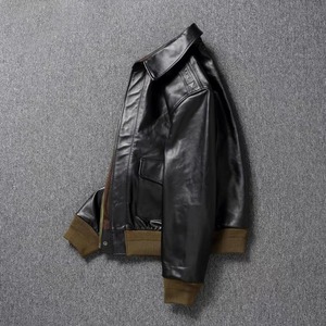 Chaqueta Bomber A2 personalizada para hombre, abrigo de moto recortado de cuero natural suelto, tela de lona - Product Image 3