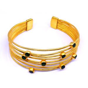 Traditional Sterling Silver 925 Emerald Gemstones <b>Gold</b> Plating Attractive Vintage Style Women Wear <b>Bangles</b> - Product Image 5