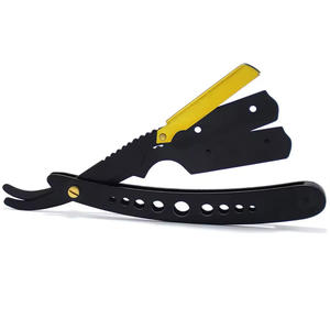 Rasoir à lame unique pliable pour hommes Rasoir de barbier plaqué or à long manche pour salon de coiffure - Product Image 2