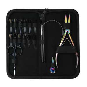 Hair Extension Tools Kit with Flat Tip Crimping Plier Quick Parting Ring Trimming Scissors Curved Needles & 12 Duckbill <b>Clips</b> - Product Image 1
