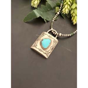 Charles Johnson Golden Hills Turquoise & Sterling <b>Silver</b> <b>Locket</b> Pendant with Bezel Setting Inlay Technology - Product Image 2