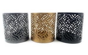 Supports votifs modernes en métal avec découpes abstraites ondulées, ensemble de 3 pièces de supports de lampes à thé assorties or noir chaleur de Noël - Product Image 4