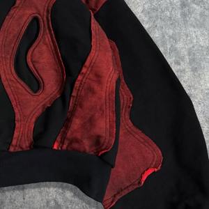 Custom Embroidered Breathable Stand Heavy <b>Distressed</b> Hoodie Patchwork Double Hood <b>Balaclava</b> Cropped Acid Vintage Wash Ninja 100% - Product Image 4