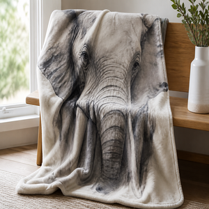 Custom Printed <b>Throw</b> Blanket Personalized Elephant Portrait Gift Sublimation Flannel Fleece Polyester - Product Image 1