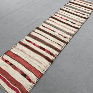 Vintage Rug, 2.7x10.8 ft Turkish Rug, <b>Brown</b> Red Floral <b>Wool</b> Rug - Product Image 2