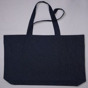 Custom Eco-Friendly 100% Cotton Navy <b>Tote</b> <b>Bag</b> Zipper Closure Hand Length Handle Letter Pattern Large Size-Reusable for Travel - Product Image 1