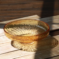 Bol en verre soufflé à la main Bixuan, moderne, couleur ambre miel fumé, avec bord épais, sur piétement, motif vague de soleil, pour fruits, décoration de table
