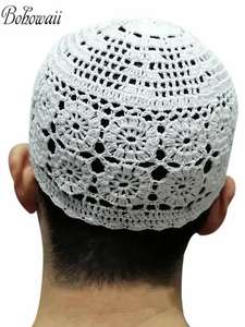 2025 hecho a mano islámico árabe ganchillo Kufi Sombrero estilo Neutral Jacquard oración gorra hombres uso diario estilo Neutral tejido Jacquard sombrero - Product Image 2