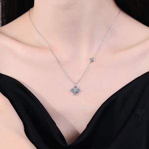 Collier chaîne à maillons en argent sterling 925 avec moissanite, pour femme, simple, trèfle à quatre feuilles porte-bonheur, tendance, haut de gamme, léger - Product Image 5