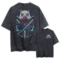 Camiseta de Algodón con Estampado de Anime y Lavado Ácido para Hombre, Camisetas Holgadas con Estampado, Camisetas de Gran Tamaño Ligeras de Moda Urbana