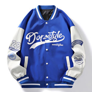 Veste de baseball varsity de qualité supérieure en cuir véritable, couleurs d'équipe personnalisées, corps en satin, manches en cuir, veste bomber - Product Image 1
