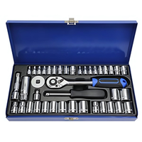 Jeu de clés à douilles professionnel 40 pièces en chrome vanadium CR-V avec coffret métallique, embouts 1/2" et 3/8", poignée rotative et poignée à cliquet