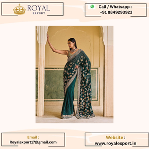 Saree en tissu Faux Georgette avec Zari lourd et travail de séquence Chemisier en soie à broderie lourde - Product Image 3