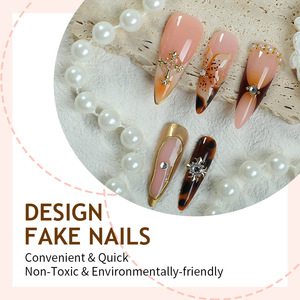 Lot de 24 <span class=keywords><strong>faux</strong></span> <span class=keywords><strong>ongles</strong></span> amande à presser, best-seller : design doré style français avec accents floraux en résine 3D - Product Image 2