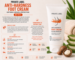 Crème pour les pieds anti-dureté en marque privée 150ml OEM |   Réparation des talons fissurés, soin des pieds secs, absorption rapide |   Espagne UE - Product Image 3