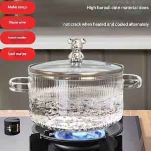 Olla de vidrio de borosilicato grueso, lindo oso, suplemento alimenticio para el hogar, olla para sopa, olla de leche de vidrio de doble oreja - Product Image 6