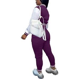 ชุดวอร์มสองชิ้นสำหรับผู้หญิงเสื้อแจ็คเก็ตทีมตัวแทนแขนสั้นปักลายสีม่วงสีขาว - Product Image 2