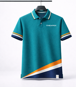 เสื้อโปโลผู้ชายแบบสั่งทำพิเศษ – แขนสั้น โพลีเอสเตอร์ ลายทางเฉียง ชุดยูนิฟอร์มบริษัทและทีม (สีเขียวอมฟ้า) - Product Image 1