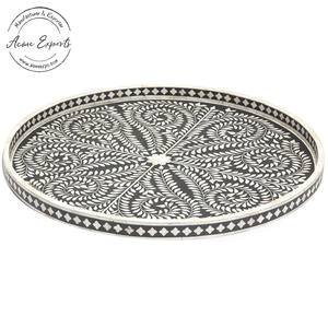 Bandeja de servicio de madera redonda elegante con Plato decorativo duradero de diseño negro perfecto para comedor y decoración del hogar - Product Image 2