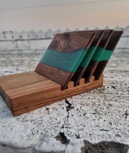 <b>Top</b> Quality Customize Handmade Square Epoxy Resin & Wood Resin Sea Green Decorative Coasters for Giveaways Gifts - Product Image 4