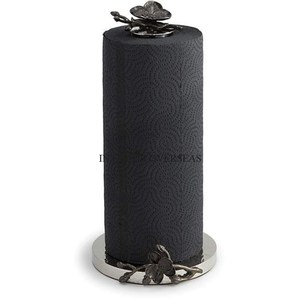 <b>Small</b> Hammered Texture Silver Shiny Polished Premium Quality Metal Paper <b>Towel</b> Holder With Eye Catching Floral Designer Look - Product Image 4