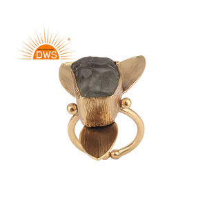 Hot Selling Sterling Silver 18K Gold Plated Natural <b>Green</b> Amethyst Gemstone Statement Ring Custom <b>Jewelry</b> Manufacturer - Product Image 1