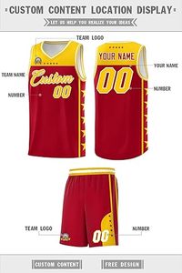 Conjunto de Uniforme de Baloncesto Personalizado Rojo y Amarillo Sublimado, Sin Mangas, de Malla Transpirable, Unisex para Adultos, 100% Poliéster - Product Image 2
