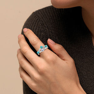 บุษราคัมกลมสีขาวธรรมชาติหลายแผ่นพร้อมแหวนพลอยเทอร์ควอยส์แหวน3.2กรัม925เงินสเตอร์ลิงเครื่องประดับขนาด10x6มม. - Product Image 2