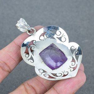 Pendentif en améthyste plaqué argent pour femme Grossiste indien en laiton de qualité supérieure - Product Image 4