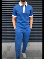 Ensemble 2 pièces polaire imprimé sportif à séchage rapide pour homme – Collection en gros BD Polo et pantalon de survêtement 100 % coton