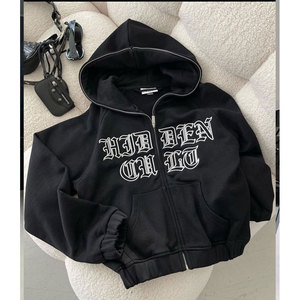 Sudadera con capucha recortada de ajuste regular personalizada con apliques bordados desgastados de invierno sólido de algodón de lujo de peso pesado Unisex - Product Image 5