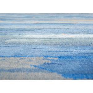 Alfombra Manchaha Azul de Lana y Seda de Bambú Anudada a Mano, 10 mm de Grosor, Rectangular, con Patrón para Pasillo, Modelo Les-1766 - Product Image 3