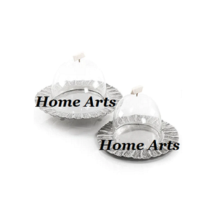 Ensemble de 2 plateaux en aluminium avec couvercle en acrylique, design moderne, forme ronde, pour servir des snacks et des desserts, à bas prix - Product Image 1