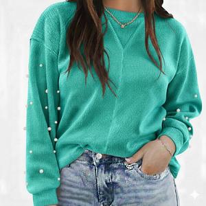 OEM Custom <b>Woman's</b> Winter 100% Cotton Solid Drop Shoulder Pullover <b>Sweatshirt</b> <b>Long</b> Sleeve Crew Neck Tops <b>for</b> Lady - Product Image 2