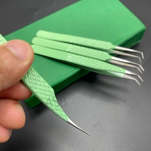 สีพาสเทลสีเขียวมืออาชีพต่อขนตาแหนบเพชรจับชี้เคล็ดลับที่กําหนดเองที่ยั่งยืนเหล็กขนตาแหนบ - Product Image 5