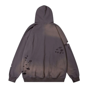 Sudadera con capucha con bordado desgastado para hombre de peso pesado estilo Street Wear con logotipo personalizado 100% forro polar de algodón para diseño - Product Image 2