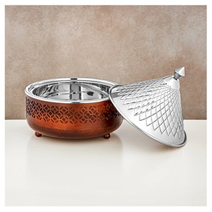 Couvercle en acier inoxydable en forme de diamant en forme de cône Base en bois 28cm de diamètre Casserole compatible avec l'induction de conception de luxe moderne - Product Image 1