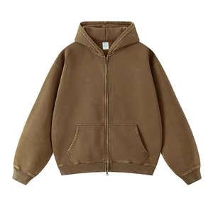 Sudadera con Capucha de Felpa Gruesa Personalizada para Hombre, de Poliéster/Algodón, Lavada al Ácido, con Bolsillo en el Cuello, Diseño Liso Teñido, para Invierno - Product Image 4