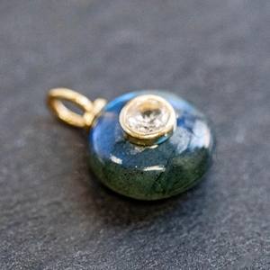 Pendentif en pierre précieuse labradorite lisse et ronde sculptée pour collier, argent sterling 925 plaqué or, breloques pendentif bijoux - Product Image 2