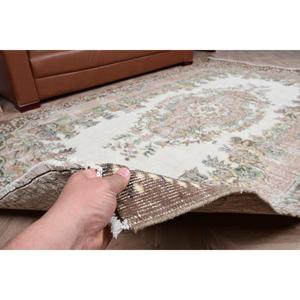 5.9x9 ft Vintage Rug, Turkish Large Rug, <b>Brown</b> White Floral <b>Wool</b> Rug - Product Image 3
