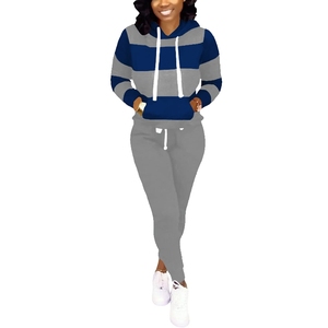 Survêtement 2 pièces pour femmes bloc de couleur tenues d'hiver 2024 sweat à manches longues ensembles de salon avec poches - Product Image 6