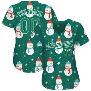 Venta caliente logotipo personalizado Kelly Green-White Christmas 3D Authentic Baseball Jersey - Product Image 2