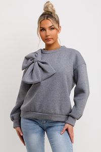 Sudadera con lazo de mujer con escote redondo gris personalizado de calidad superior con manga larga sudadera de mujer y sudaderas con capucha de entrenamiento para mujer - Product Image 4