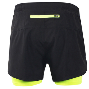 Pantalones Cortos Deportivos para Hombre, Color Negro y Verde Neón, Cintura Elástica, Secado Rápido, Tejido de Poliéster, Ajuste Atlético, Cintura Media, con Bolsillos - Product Image 3