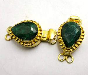 Fermoir de boîte de larme de pierre précieuse émeraude plaqué or 18 carats fermoir de fabrication de bijoux à 1-3 brins B626 Dimensions 27X14X10MM - Product Image 2