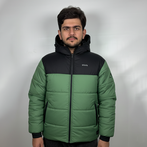 Chaqueta Acolchada con Logotipo Personalizado para Hombre, Chaqueta de Invierno Cálida con Bloques de Color Negro y Verde, Chaqueta Acolchada para Hombre - Product Image 1